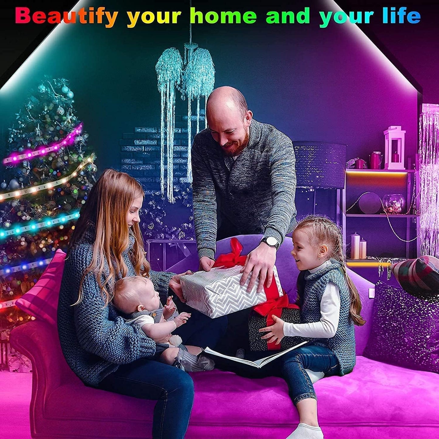 32.8Ft LED Strip Lights, RGB LED Smart Music Sync Color Changing LED Lights Strips with Remote LED Lights for Bedroom, Room, TV, Party
