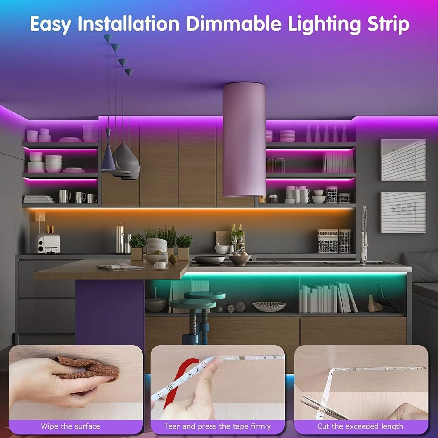 32.8Ft LED Strip Lights, RGB LED Smart Music Sync Color Changing LED Lights Strips with Remote LED Lights for Bedroom, Room, TV, Party