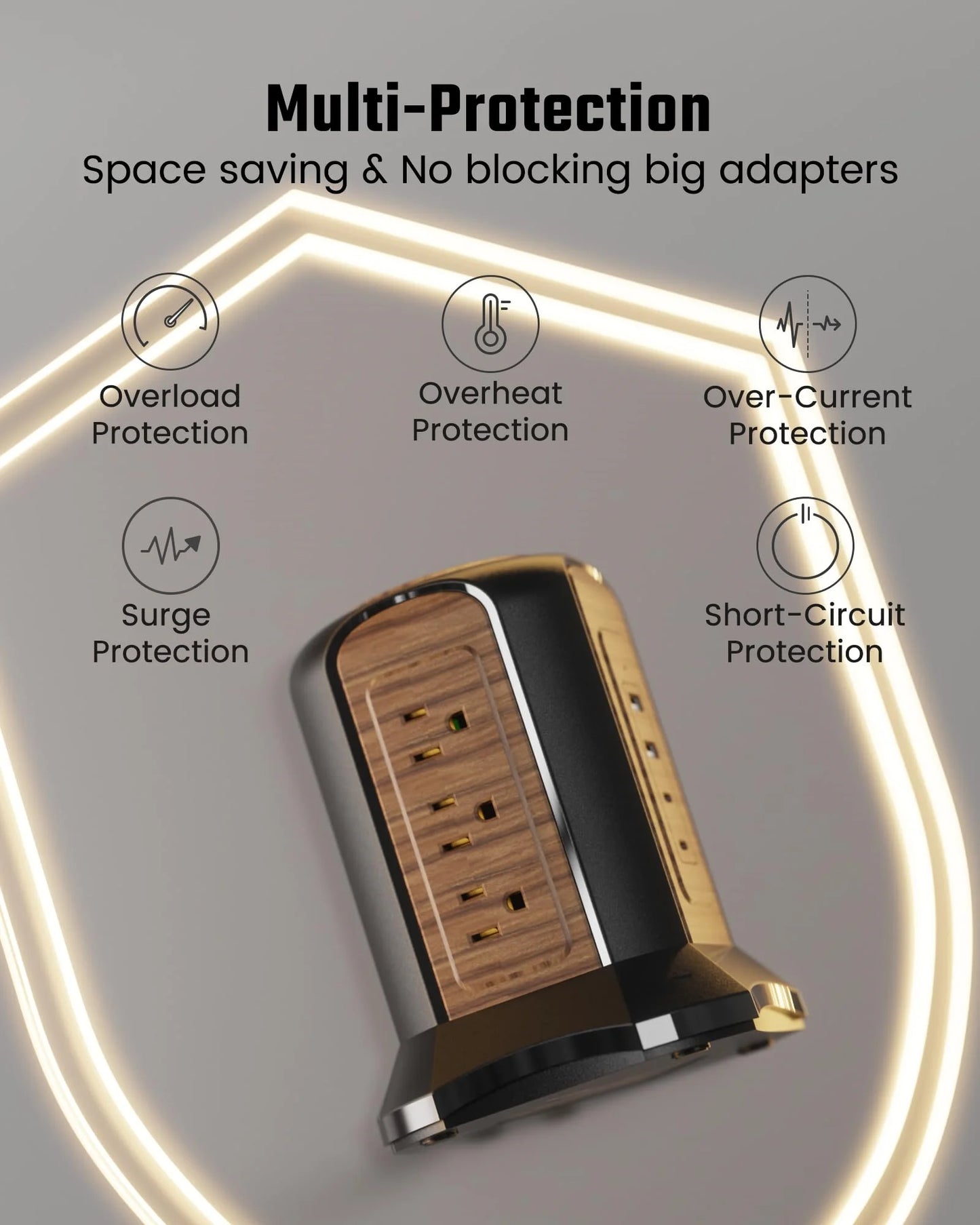 Power Strip Tower Surge Protector, 10.2 Ft Extension Cord with Multiple Outlets, 9 Outlets, 4 USB Ports (2 USB C), 1080 Joules, 3-Prong, Grounded, Charging Station for Home, Office, Brown