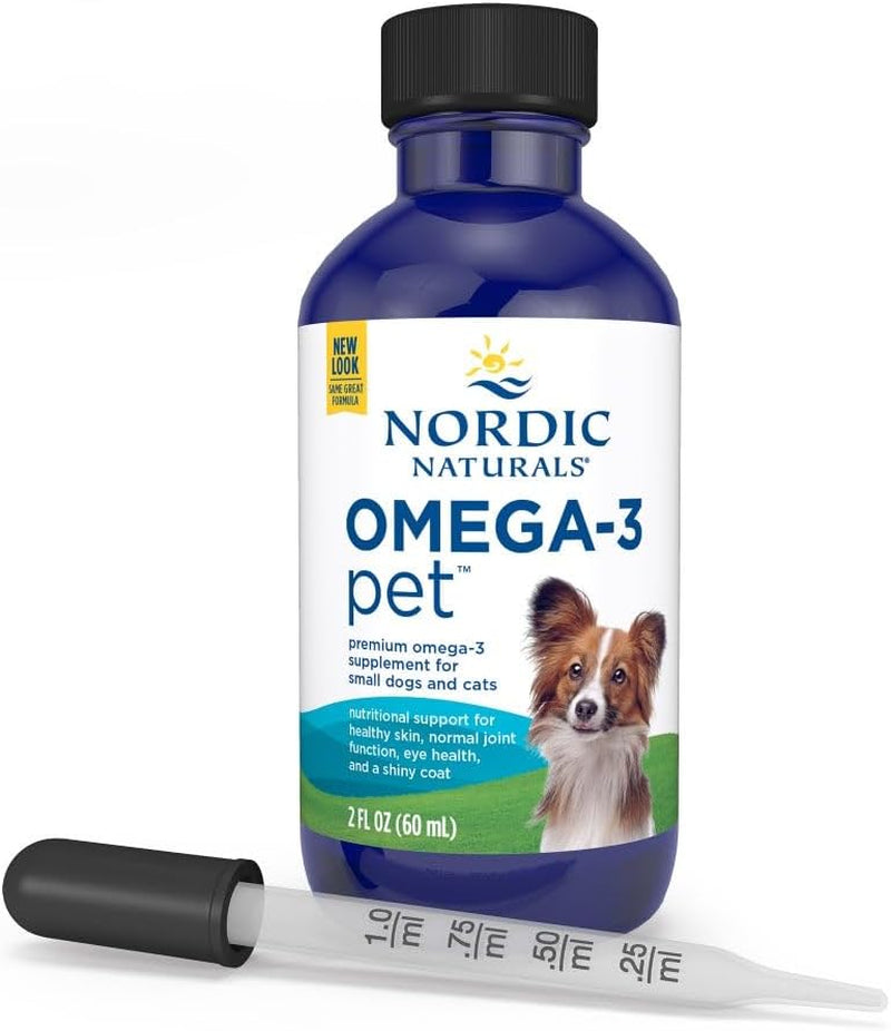 Omega-3 Pet, Unflavored - 2 Oz - 304 Mg Omega-3 per One Ml - Fish Oil for Small Dogs & Cats with EPA & DHA - Promotes Heart, Skin, Coat, & Immune Health