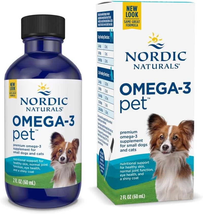 Omega-3 Pet, Unflavored - 2 Oz - 304 Mg Omega-3 per One Ml - Fish Oil for Small Dogs & Cats with EPA & DHA - Promotes Heart, Skin, Coat, & Immune Health