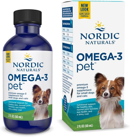 Omega-3 Pet, Unflavored - 2 Oz - 304 Mg Omega-3 per One Ml - Fish Oil for Small Dogs & Cats with EPA & DHA - Promotes Heart, Skin, Coat, & Immune Health